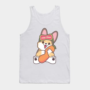 Nap Time Tricoloured Corgi with Carrot Pillow Bolster Tank Top